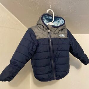 The North Face Navy and Gray Hooded REVERSIBLE *toddler* Jacket
